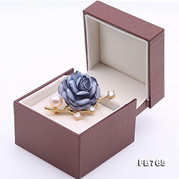 Brooch Blue Gold 11.5mm Rose Flower White Freshwater Pearl Bouquet Broach Pin A1 - Picture 4 of 8